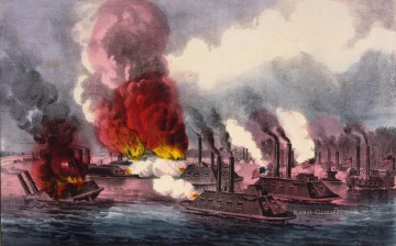 Currier Ives Brilliant Seesieges auf dem Mississippi Niet in der Nähe von Fort Wright 1862 Seeschlacht Ölgemälde
